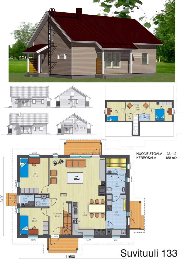 3400 6 h + k Huoneistoala 133 m 2 Kerrosala 158 m 2 Suvituuli 133 36 Tutustu
