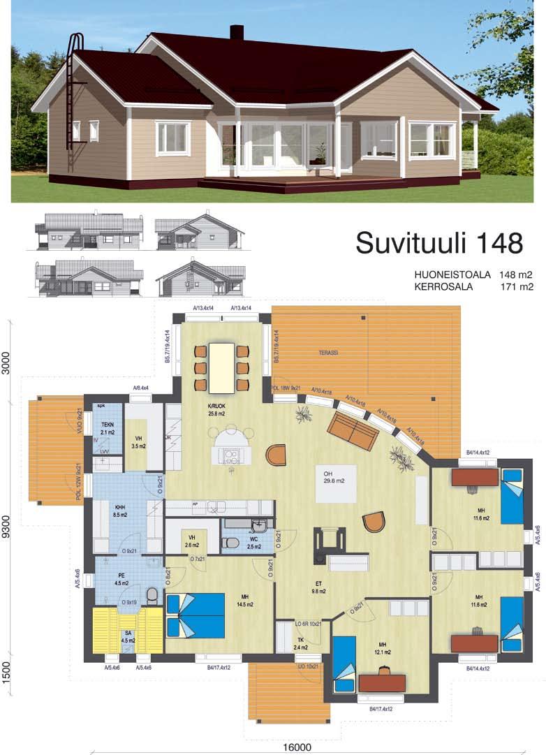 Suvituuli 148 5 h + k Huoneistoala 148 m 2