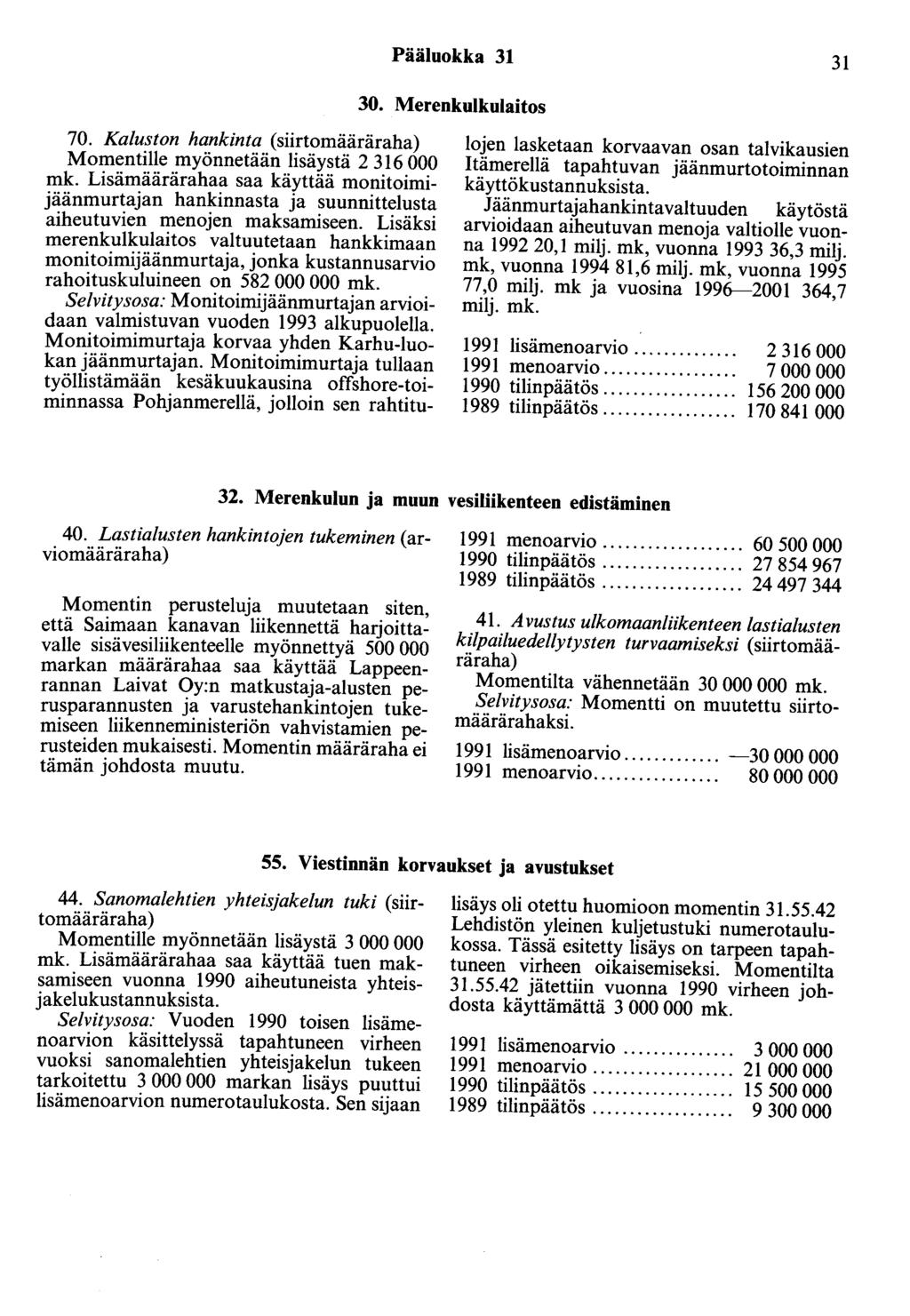 Pääluokka 31 31 30. Merenkulkulaitos 70.