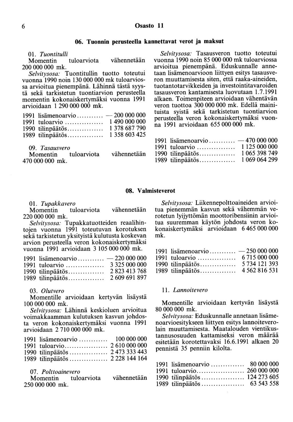 6 Osasto 11 06. Tuonnin perusteella kannettavat verot ja maksut 01.