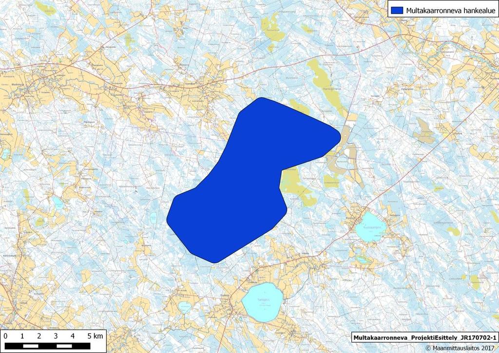 Kuva 2. Sininen viiva edustaa hankkeen alustavaa tutkimusaluetta. 3 HANKEALUEEN YMPÄRISTÖN KUVAUS 3.