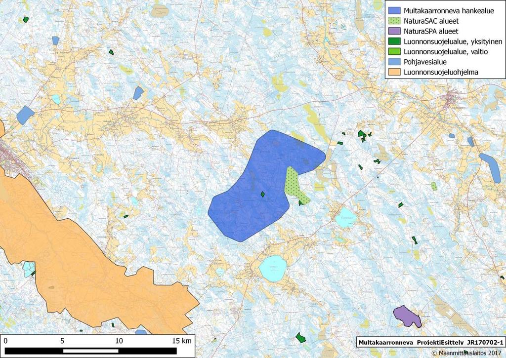 3.5 Kasvillisuus, eläimistö ja luonnonarvoiltaan tärkeät kohteet Hankkeessa sovelletaan YVA-menetelmää, missä tullaan tekemään kattavat selvitykset. Lähellä olevat suojelualueet esitetään kuvassa 6.