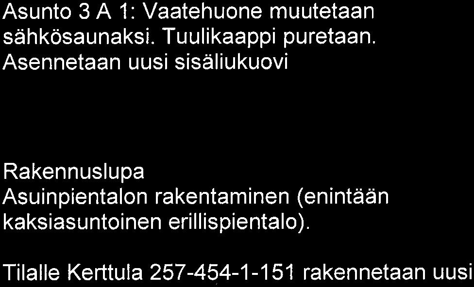 02480 Kirkkonummi Purkamisilmoitus Ränsistynyt kesämökki puretaan, perustuspilarit säilytetään. 17-0131-C VEIKKOLA, 257-488-0001-1020 Rakennetaan lasitettu terassi olemassa olevaan omakotitaloon.