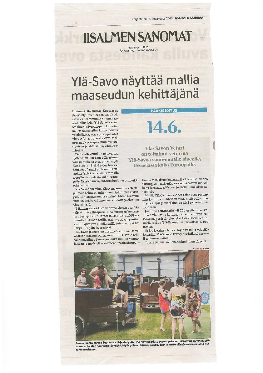 65 Liite 6 Iisalmen Sanomat 2013-06-14: