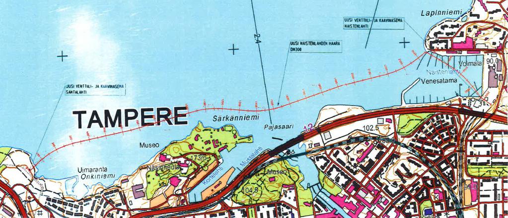 10 19-2015 VI Sisävesistöt Inlandsfarvattnen Inland Waterways *205.(T) N/501/501.1 Suomi. Kokemäenjoen vesistö. Näsijärvi. Tampere. Putkijohdon laskutyöt. Finland. Kumo älvs vattendrag. Näsijärvi. Tammerfors.