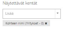 17 AND/OR -ehtolausekevalikosta voit valita ovatko annetut hakukriteerit ehdollisia toisiinsa nähden Kenttä -valikosta voit valita tietorekisterissä olevan alaotsikon, esimerkiksi Yritykset /