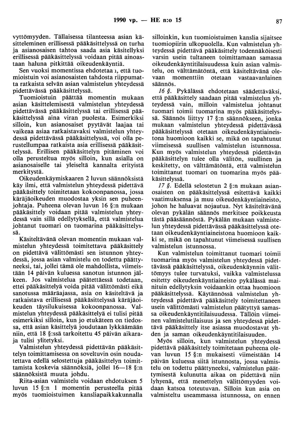 1990 vp. - HE n:o 15 87 vyttömyyden.