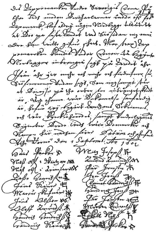 Figur 11. Tornebirkarlarnas vittnesbörd 1601 om gränsen vid Västerhavet.