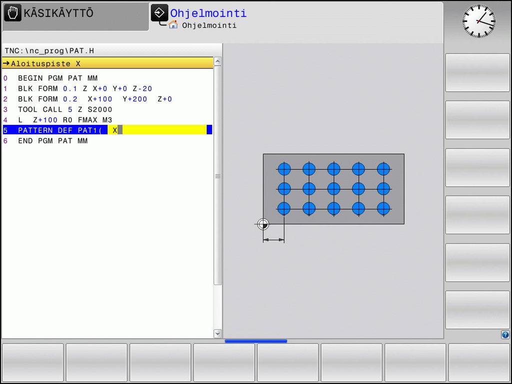 2 Kuviomäärittely PATTERN DEF 2.3 Yksittäisen kuvion määrittely Jos määrittelet Työkappaleen yläpinnan Z-koord.