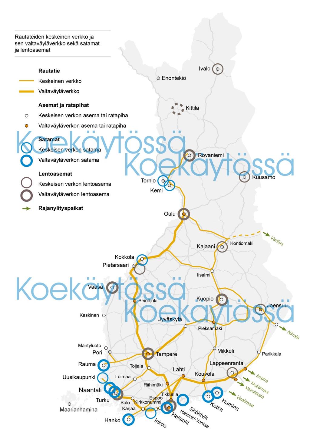 22 - Rautateiden valtaväyläverkolla tarjotaan henkilöliikenteelle nopeustaso 160 200 km/h. Verkon sähköistys ja välityskyky on turvattu. Häiriöt ovat harvinaisia ja tapahtuessaan hyvin hallittuja.