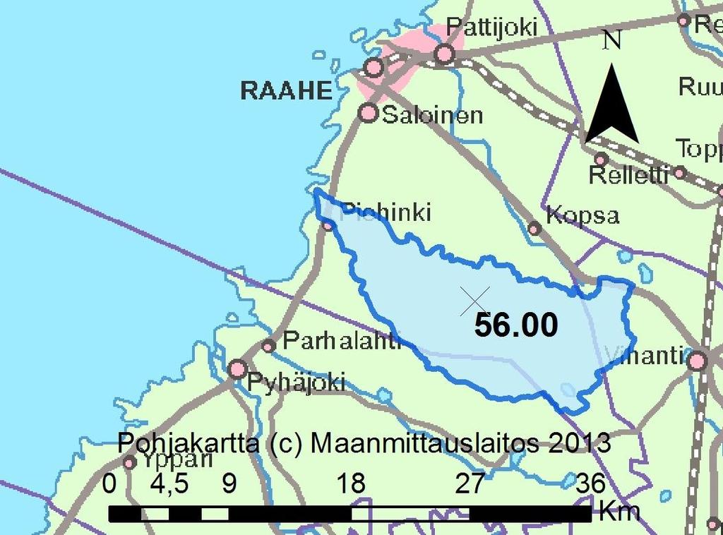 4.4.7 Piehinginjoen vesistöalue (56) Piehinginjoen vesistöalueelta tarkastelussa on mukana vain yksi 2. jakovaiheen valuma-alue Piehinginjoen valuma-alue (56.00).