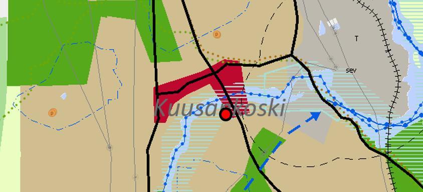 Kuva 7. Suunnittelualue merkittynä punaisella pisteellä Kymenlaakson maakuntakaavaan. Kuusankosken yleiskaava 2020 Kuusankosken kaupunginvaltuuston 21.5.