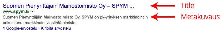 32 Kuvio 15. Esimerkki hakutulossivusta 5.1.3 URL eli sivun osoite Sivun URLin on oltava selkeälukuinen ja kuvaava.