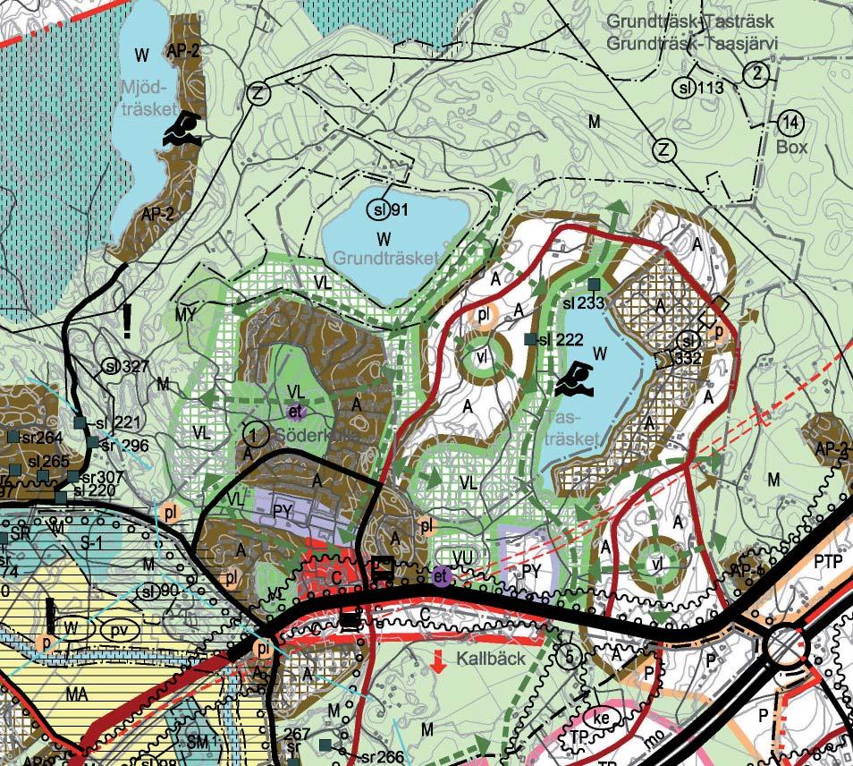 3.2.3 Osayleiskaava Suunnittelualueella on voimassa kunnanvaltuuston 28.1.2002 hyväksymä Söderkullan osayleiskaava 2015. Kaava-alue on pääosin taajamatoimintojen aluetta.