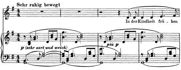 11 Nuottiesimerkki 1. Wagner: Wesendonck Lieder, Der Engel, tahdit 1-4. Tahdista neljätoista alkaa uusi jakso, jossa sointua toistetaan jokaisella kahdeksasosalla.