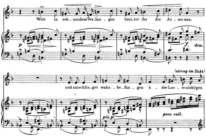 19 Tahdista kaksikymmentäkaksi alkaa jakso, joka on hyvin kromaattista ja vellovaa, ja tämän Mottl onkin orkestroinut jälleen pääasiassa jousille (Nuottiesimerkki 10).