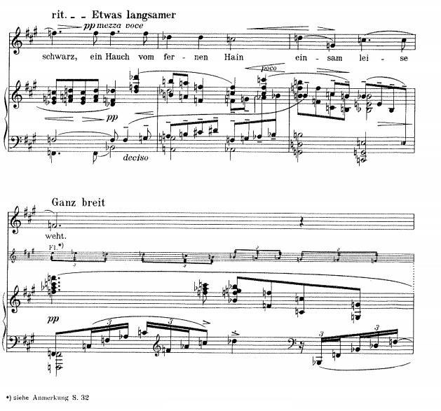 31 Nuottiesimerkki 21. Berg: Sieben frühe Lieder, Nacht, tahdit 21-24.