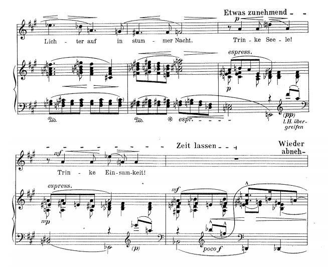 33 Nuottiesimerkki 23. Berg: Sieben frühe Lieder, Nacht, tahdit 29-33.