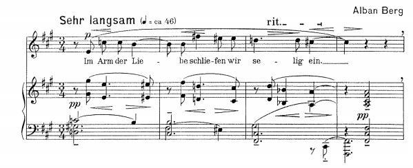 46 Nuottiesimerkki 36. Berg: Sieben frühe Lieder, Liebesode, tahdit 1-4. Nuottiesimerkki 37.