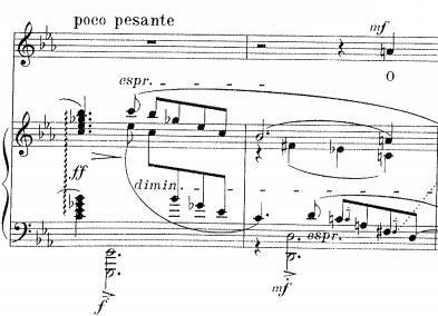 50 Nuottiesimerkki 40. Berg: Sieben frühe Lieder, tahdit 20-21.