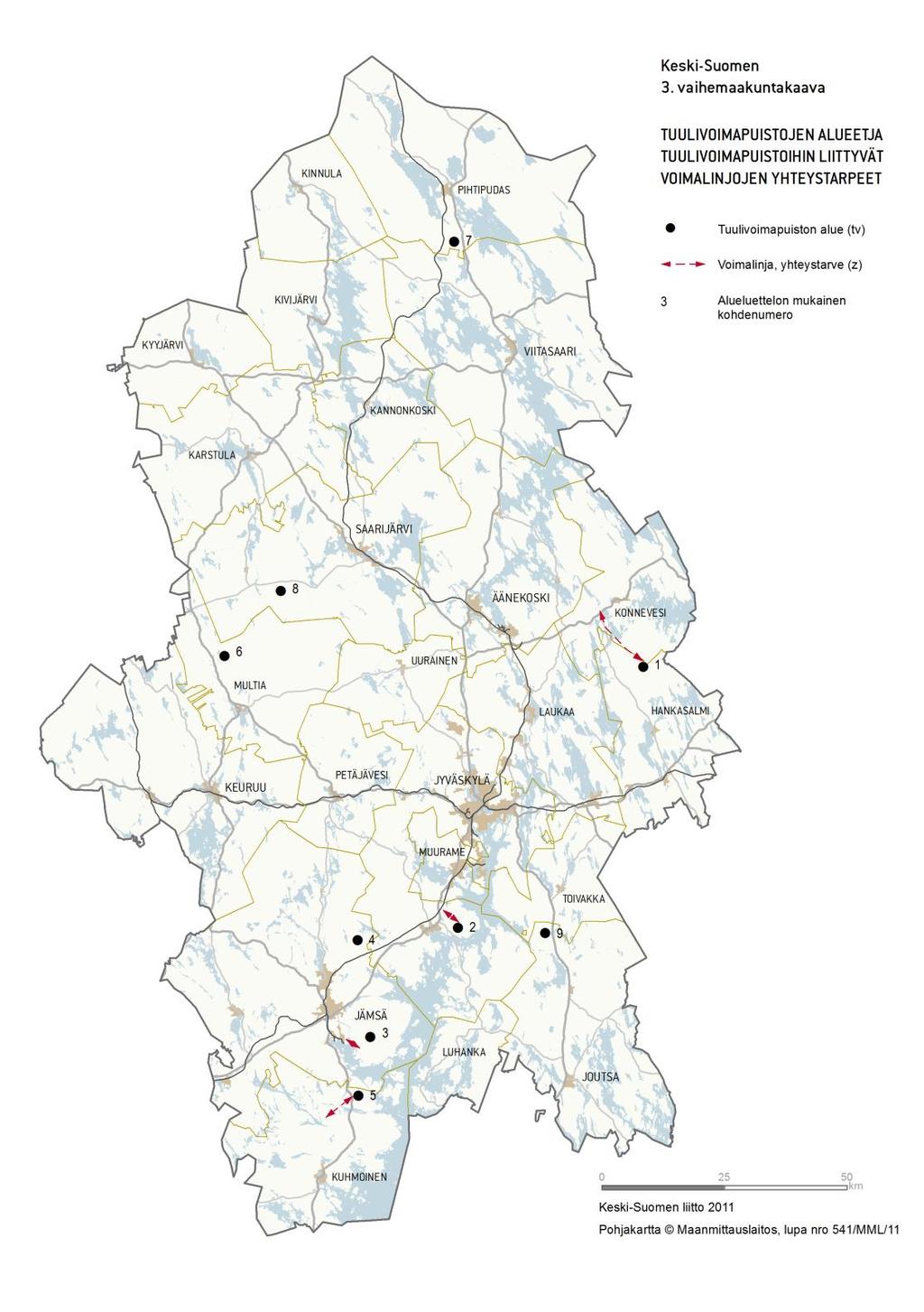 40 Keski-Suomen 3. vaihemaakuntakaava Turvetuotanto ja suoluonto sekä tuulivoima Maakuntakaavallisena tuulivoimapuiston rajana pidetään noin 10 tuulivoimalan muodostamaa kokonaisuutta.