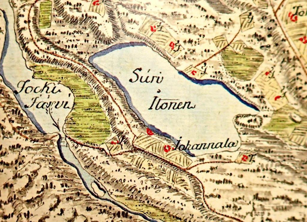 varauksella. Ote vuosina 1777-79 laaditusta ns. Sprengtportenin kartastosta.