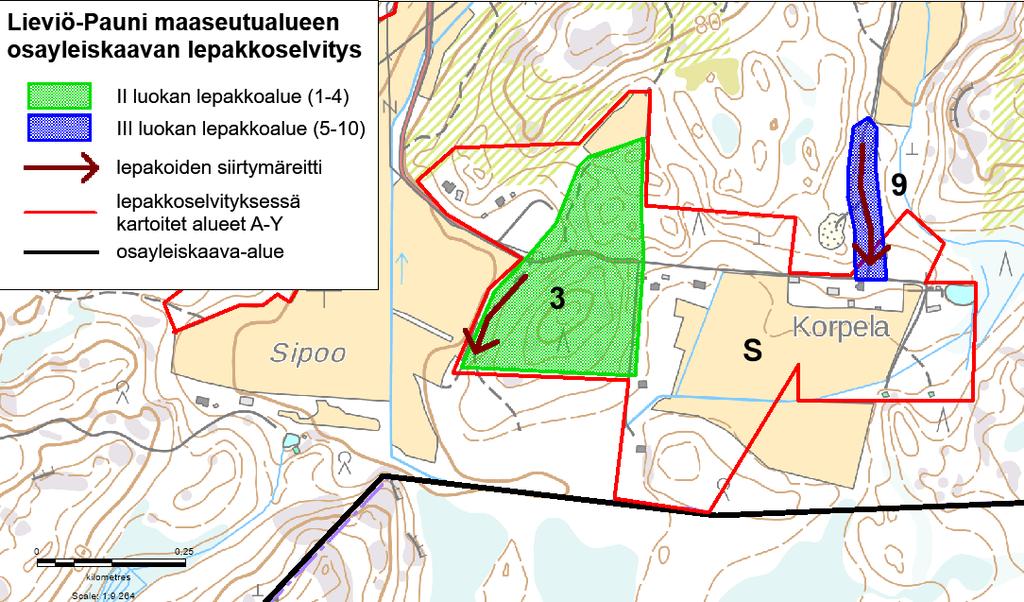 Lepakkoalue 3 osa-alueella S kartta 11 Korpelan osa-alueen länsiosassa sijaitseva luokan II lepakkoalue on viiksisiippojen saalistusaluetta.
