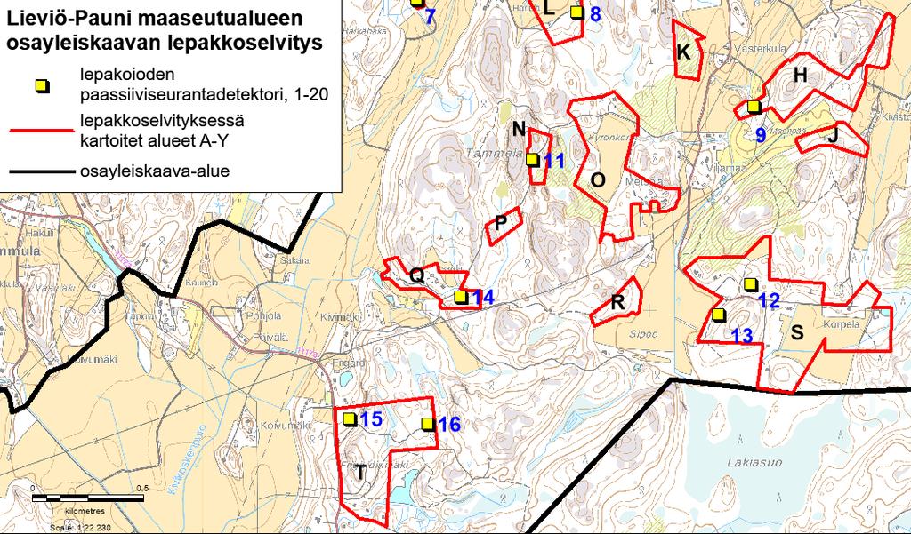 kymmeniä havaintoja. Detektorit vietiin ennen kartoituskierroksen alkua maastoon ja niiden annettiin olla paikoillaan koko kartoitusyön.