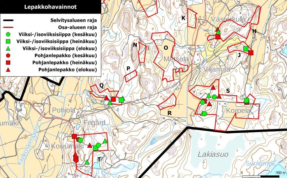 Kartta 6. Aktiiviseurannan havainnot selvitysalueen keskiosassa. Kartta 7.