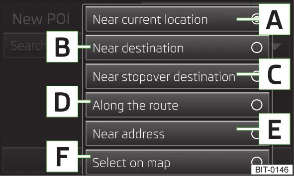 tai paina Navigointi-päävalikossa Paina New dest./stopover Options POI tai paina Navigointi-päävalikossa Paina Other POIs.