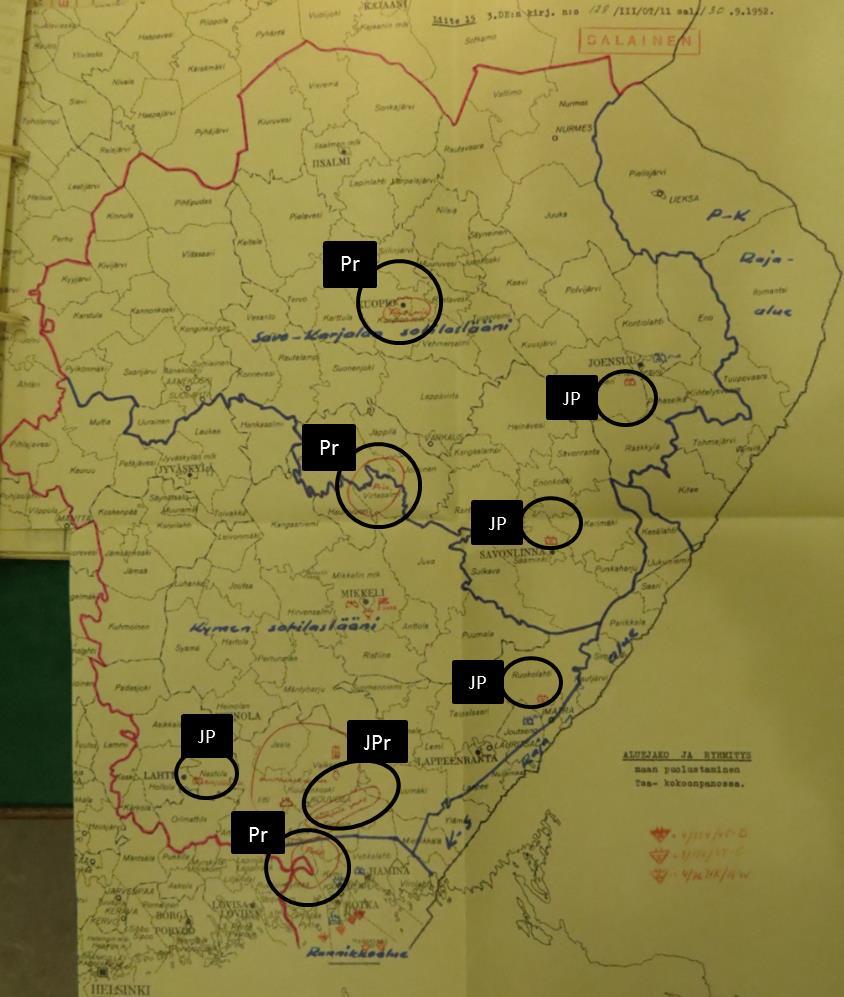 109 Kuva 9: Aluejako ja ryhmitys tsa-kokoonpanossa. Sotilaallisesti tärkeiden vesistökapeikkojen osalta tehtiin tarkempaa joukkojen käytön suunnittelua vuoden 1957 aikana.