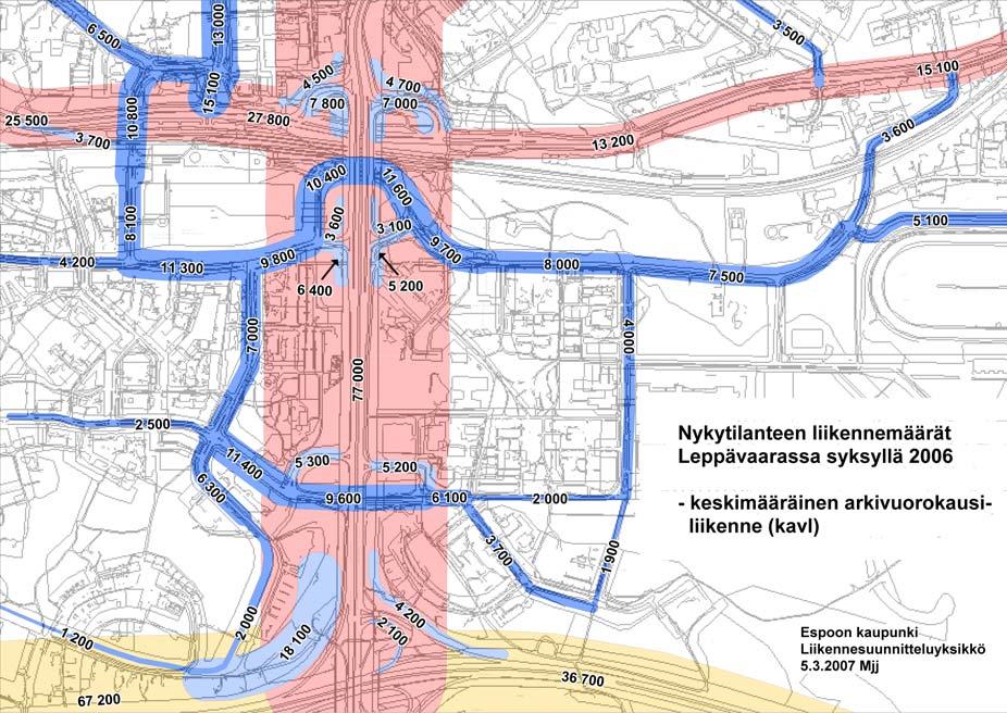 5.4 Leppävaaran liikennemääriä Leppävaarassa tehtiin syksyllä 26 normaalia enemmän liikennelaskentoja.