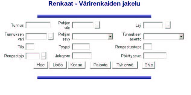 26 Kuva 18: Värirenkaiden jakelu. 4.1.17 Värirenkaiden jakelu Värirenkaiden jakelu -näyttö (Kuva 18) vastaa vanhan järjestelmän näyttöä 1.5.