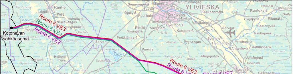 5 Kuva 3. Jatkosuunnitteluun valikoituneet sähkönsiirtoreittivaihtoehdot. Alustava toteutusaikataulu on seuraava: YVA-menettely v. 2013 Kaavaprosessi v. 2013 Tekninen suunnittelu v.