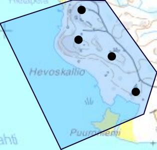 Hevoskalliolla, Olhavanlahden rannalla Olhavanjokisuiston pohjoispuolella, on neljä huvilaa 1900-luvun alkupuolelta.