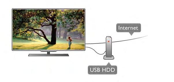 Tallentaminen Lähetyksen keskeyttämistä ja tallentamista varten tarvitset kiintolevyn, jossa on vähintään 250 Gt kiintolevytilaa. 2 - Käynnistä USB-kiintolevy ja televisio.