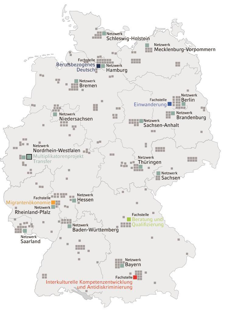 Structure of the Network IQ in the phase 2015-2018 16 regional networks with regional coordination offices Regional Networks consist of several subprojects that pursue the goals of the Network IQ at