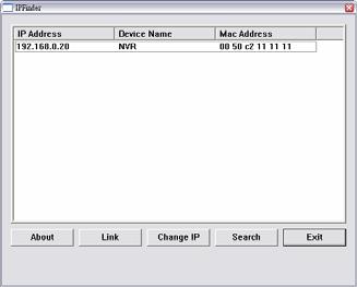 IPFinder -ohjelman käyttäminen 1. Aseta asennus CD CD-asemaan, asennus alkaa automaattisesti 2. Avaa IPFinder klikkaamalla sen kuvaketta. Ohjauspaneeli aukeaa kuten alla on näytetty.