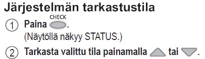 VIKAKOODIT - Vikakoodin ja laitteen tilan pääsee näkemään painamalla check- painiketta Tila toiminto näyttää seuraavat