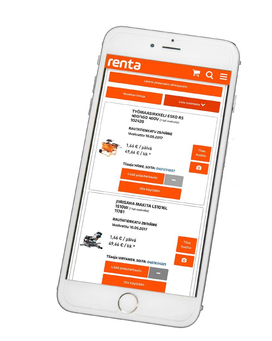 Renta lähti alusta asti rakentamaan sovelluspohjaista ratkaisuaan kalustonhallintanäkökulma edellä. Näin saatiin luotua verkkosovellus, joka on optimoitu myös mobiililaitteille.