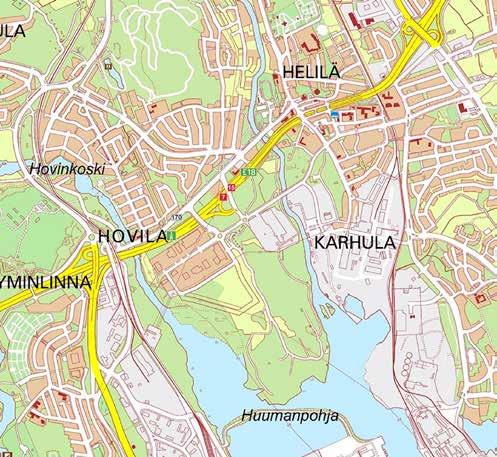 ja Karhulan välissä, rajoittuen pohjoisessa valtatiehen 7.