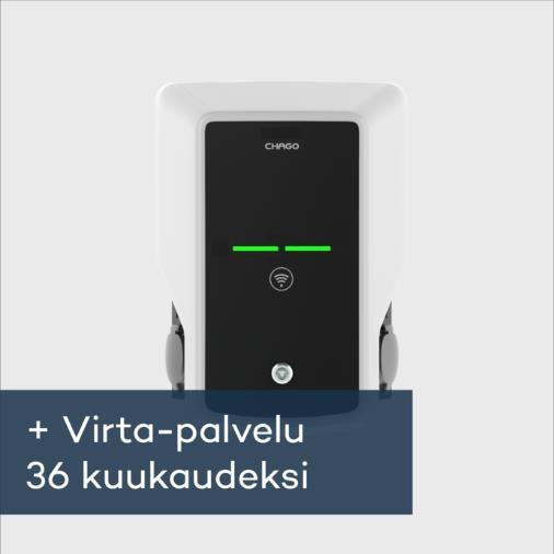 Tarjoamme älykkäitä latausratkaisuja myös kiinteistöille Virta Kiinteistö -palveluratkaisu Esimerkkilaite CHAGO Wallbox, 2 autolle, 2 x 22 kw, seinäasennus Chago Wallbox latauslaite soveltuu kahdelle