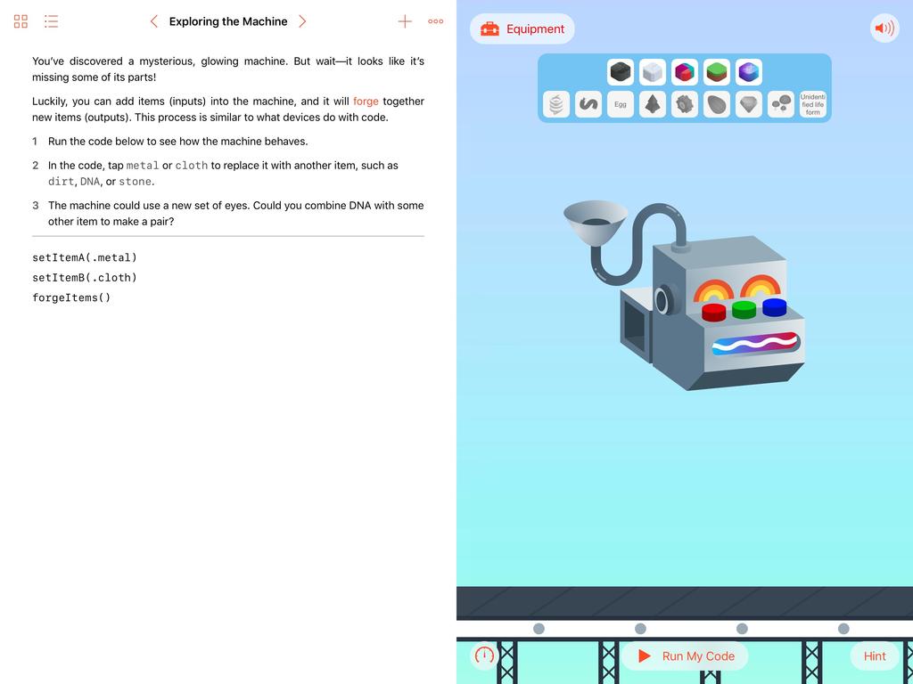 The Incredible Code Machine (40 minuuttia) Avaa Hour of Code 2017 -haaste Swift Playgrounds -apissa napauttamalla sitä.