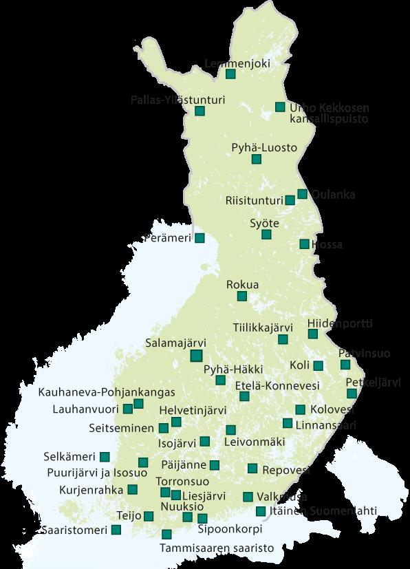 Kansallispuistot matkailua tukevat palvelut ja upein luonto Kansainväliset ja yhä suuremmassa määrin kotimaiset