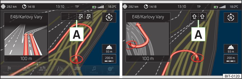 Graafiset navigointiohjeet Lue ja huomioi ensin alustavat tiedot sivulta 68. Graafiset navigointiohjeet näytetään: MAXI-DOT-näytössä» Sivu 10; laitteen näyttöruudun lisäikkunassa» Sivu 57.