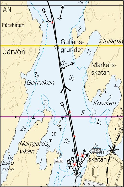 C. Väylälinjauksen muutokset Ändrad farledsdragning Amended channel alignment: 1) 62 24.968 N 21 12.861 E 2) 62 24.870 21 12.928 3) 62 24.437 21 13.047 4) 62 23.608 21 13.384 5) 62 23.492 21 13.