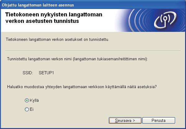 Merkitse tämä ruutu SSID:n j verkkovimen vhvistmisen jälkeen j npsut sitten Seurv.