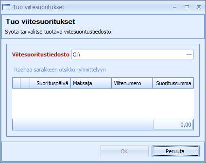 Kohdistus ikkunassa voidaan muuttaa kirjanpidon Debet tiliä sekä euromääräistä summaa, joka valitulle laskulle kohdistetaan.