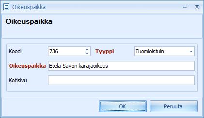 Sähköisen palvelun kannalta tärkeät tiedot ovat Koodi, Tyyppi ja Oikeuspaikka, kts. kuva yllä. 7.12.2 Vedoslaskun lähetys Romeoon HUOM!