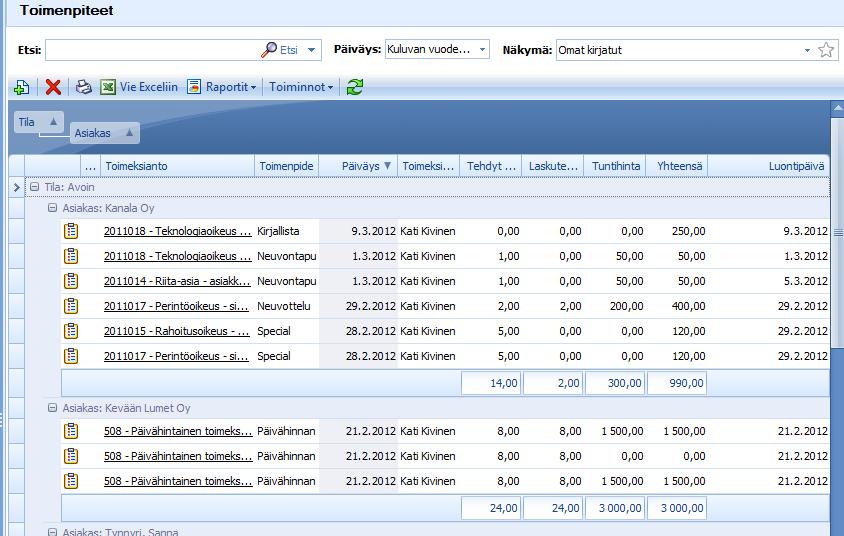 CSI Lawyer 2.5 Käyttöohje (18/145) Ryhmittelytekijät Järjestyssarake Ryhmän otsikkorivi Ryhmän summarivi 1.3.